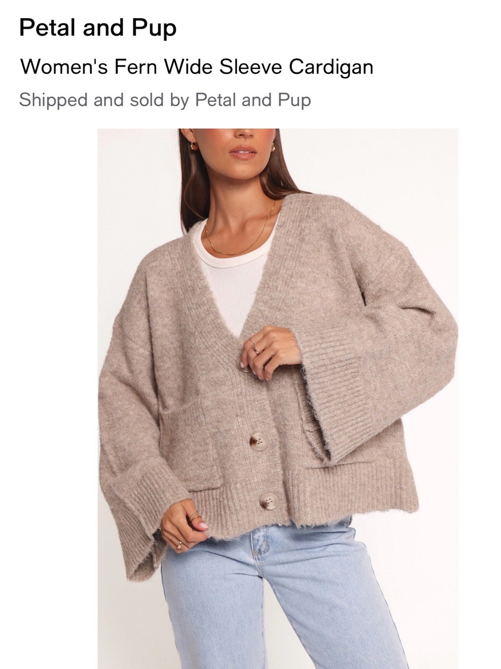 Petal & Pup Women's Fern Wide Sleeve Cardigan - Taupe NWT XS
